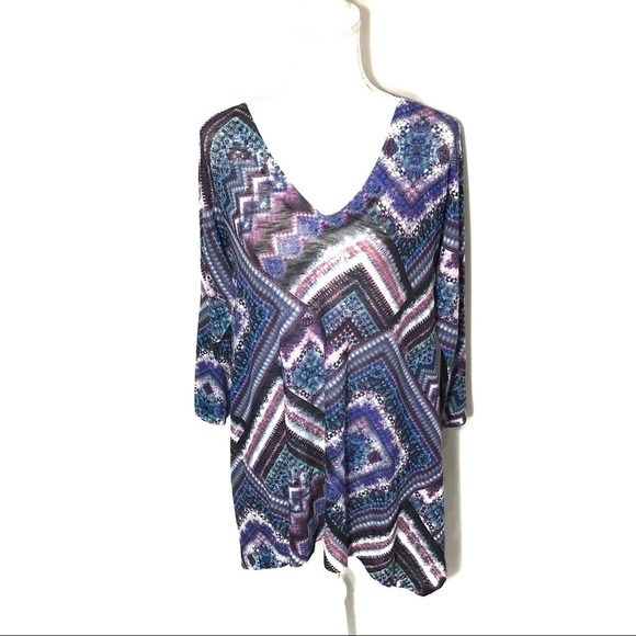 Nally & Millie Geometric Print Tunic Large Purple - Picture 2 of 8